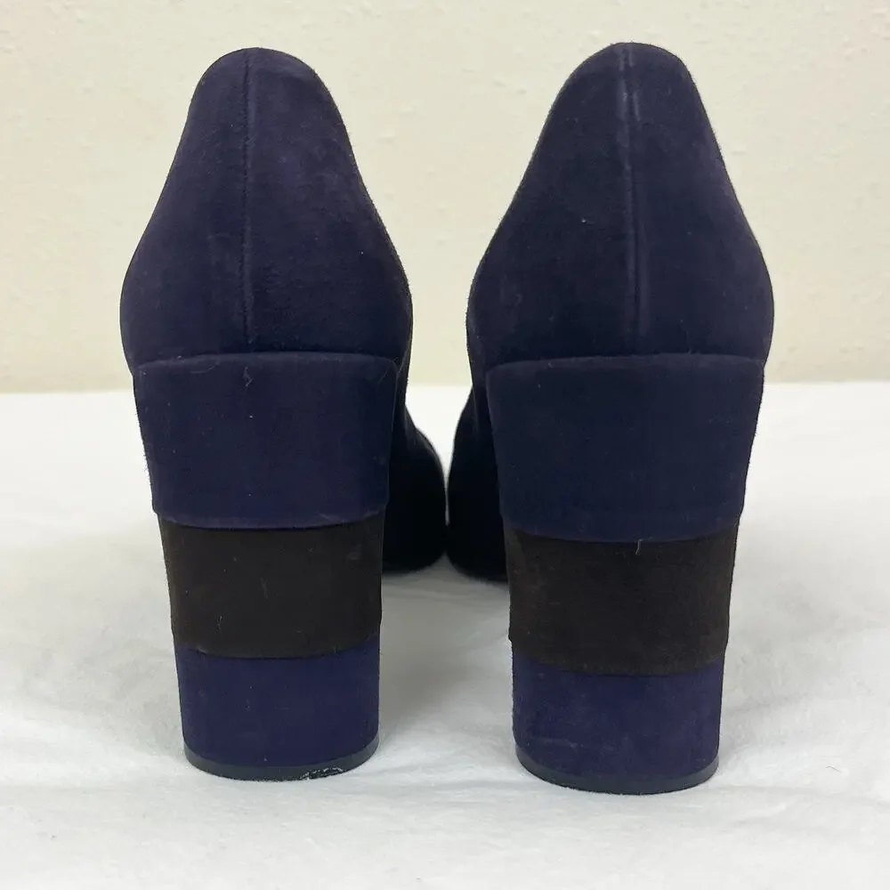 Prada Suede Colorblock Block Heels Womens Size 37.5 US 7.5 Purple Brown - Picture 6 of 7